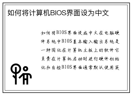 如何将计算机BIOS界面设为中文